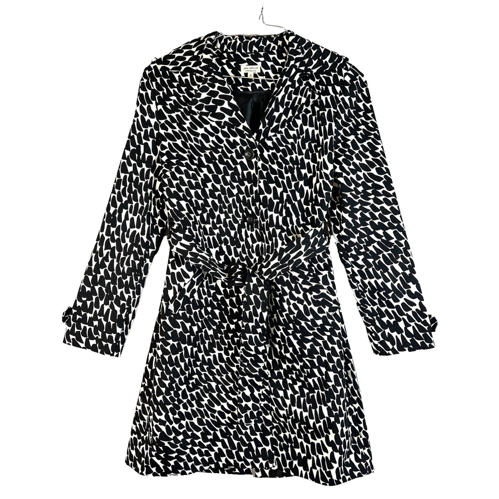 Julie Mitchell Women's Trench Coat‎ Belted White Black Graphic Animal Print 10
